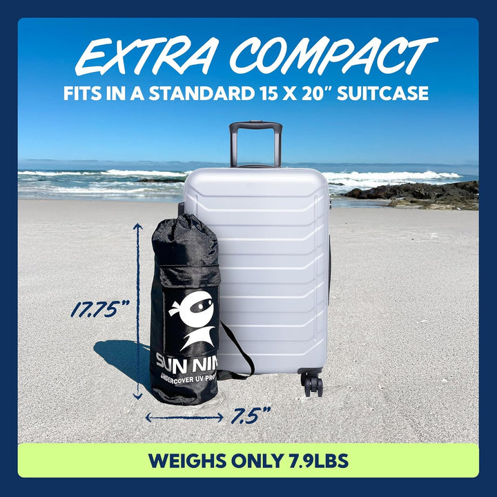SUN NINJA Strandzelt, Sonnensegel LSF 50+, mit Sandschaufel, Heringen und Stabilitätsstangen, Schatt