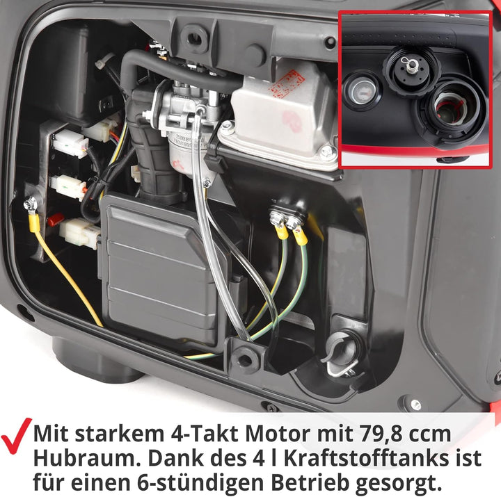 HECHT Inverter 2000 Watt Stromerzeuger Notstromaggregat – 4 Liter Benzin Tank – 6 Stunden Laufzeit –