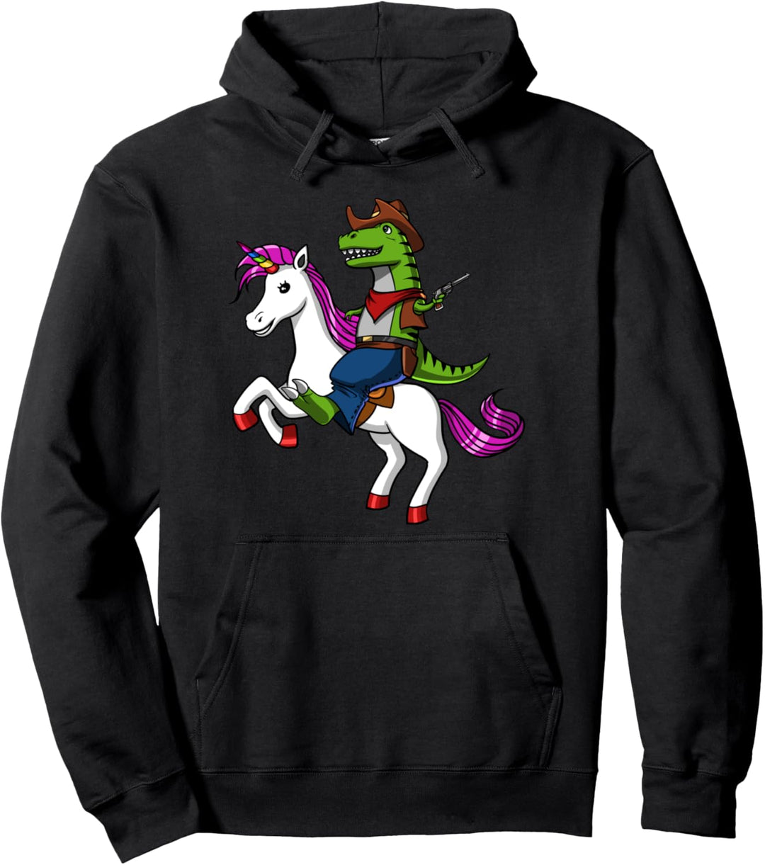T-Rex Dinosaurier Reitet Auf Einhorn Kinder Jungen Mädchen Pullover Hoodie
