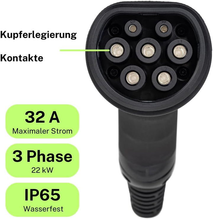 EV + Ersatzstecker für Elektrofahrzeugladekabel – Typ 2 IEC 62196 – PHEV und EV-Ladestecker – 3-Phas