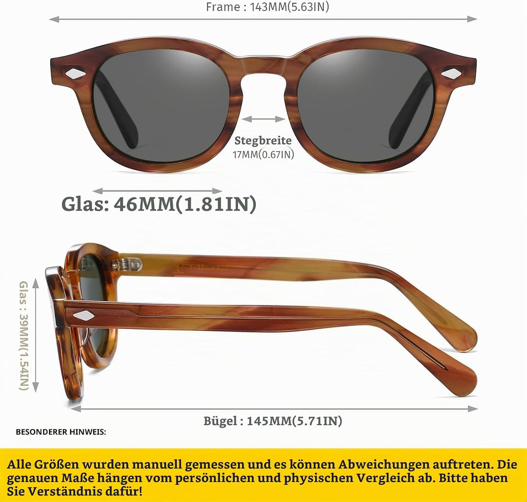 SHEEN KELLY Retro Acetat Ovale Sonnenbrille für Männer Frauen Hochauflösend Polarisierte Round Linse