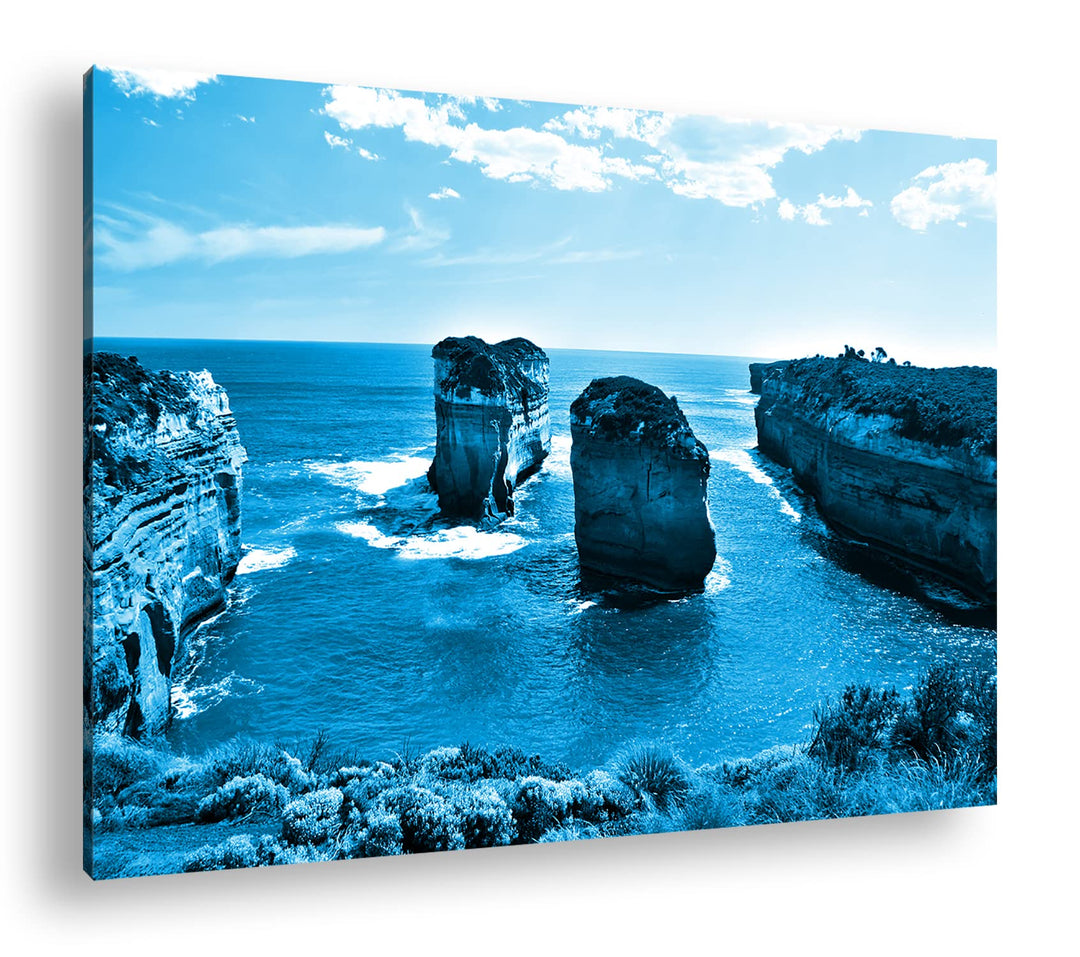 deyoli Felsenküste in Australien Format 80x60 Effekt: Monocrome Blau als Leinwandbild, Motiv fertig