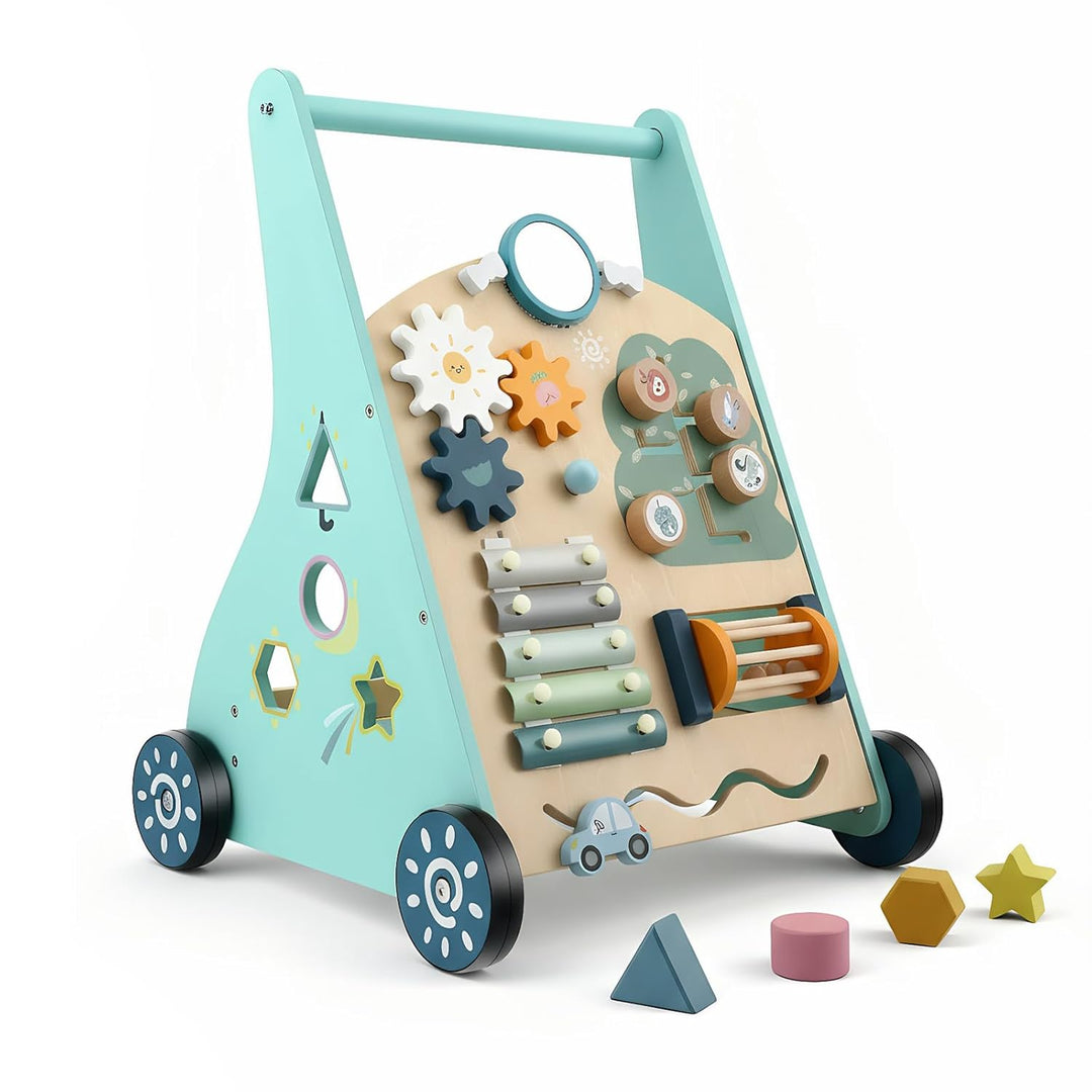 Baby Lauflernwagen aus Holz - Multifunktionale Lauflernhilfe mit Motorikspielzeug - Montessori Lerns