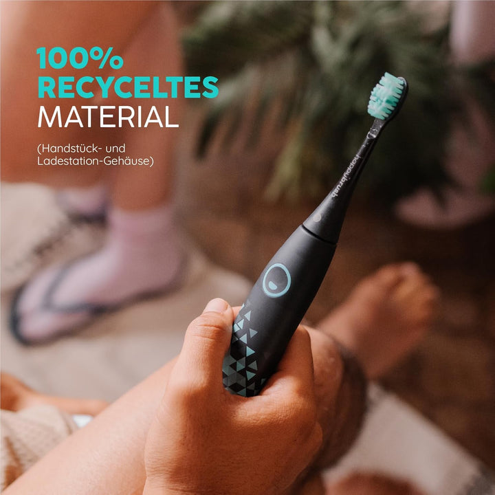 happybrush® Elektrische Schall-Zahnbürste Eco VIBE 3 im Doppelpack - Nachhaltige Zahnbürste mit 6 Wo