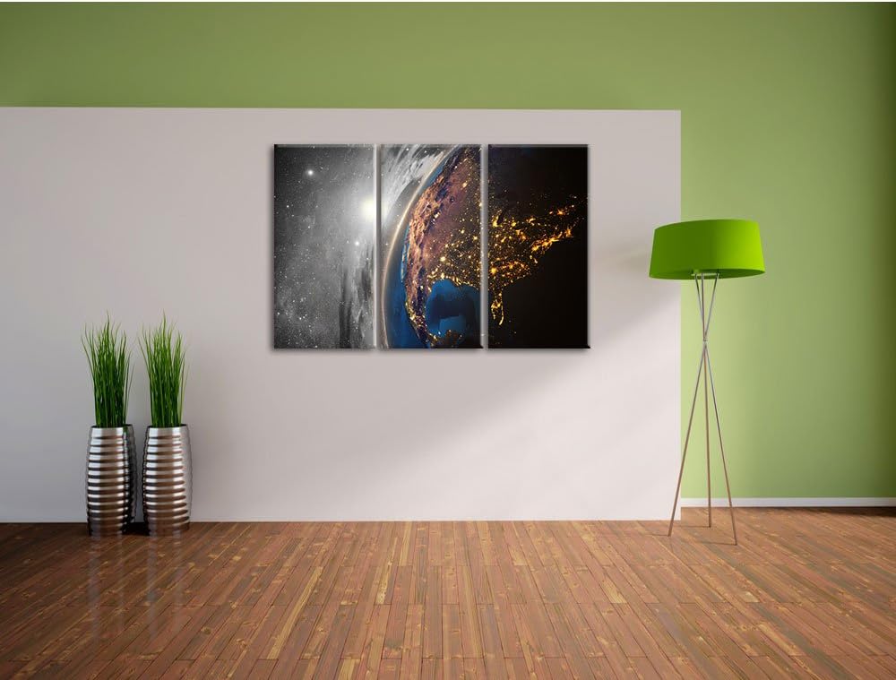 Pixxprint 3D-Rendering von detaillierten bunten Erde B&W Detail 3-Teiler Leinwandbild 120x80 Bild au