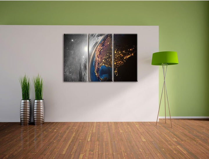 Pixxprint 3D-Rendering von detaillierten bunten Erde B&W Detail 3-Teiler Leinwandbild 120x80 Bild au