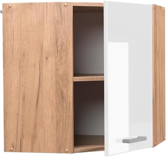 Vicco Eckhängeschrank R-Line, Weiss Hochglanz/Goldkraft Eiche, 57 cm Weiss Hochglanz Eckhängeschrank