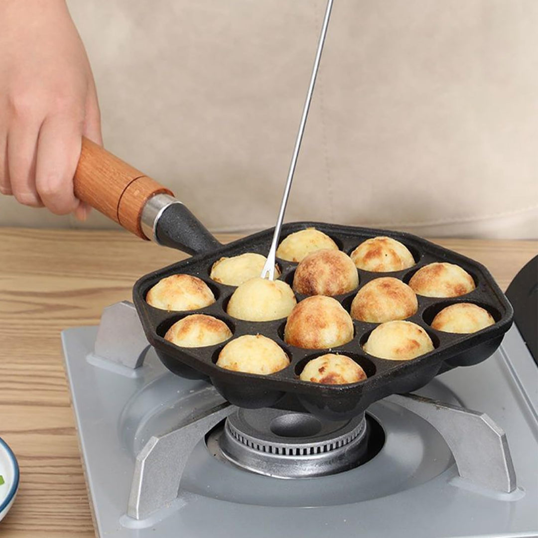 Tissting Takoyaki Pfanne Grillpfanne 14 Löcher 3,6cm Loch Antihaft Gusseisen Oktopus Pan mit Abnehmb