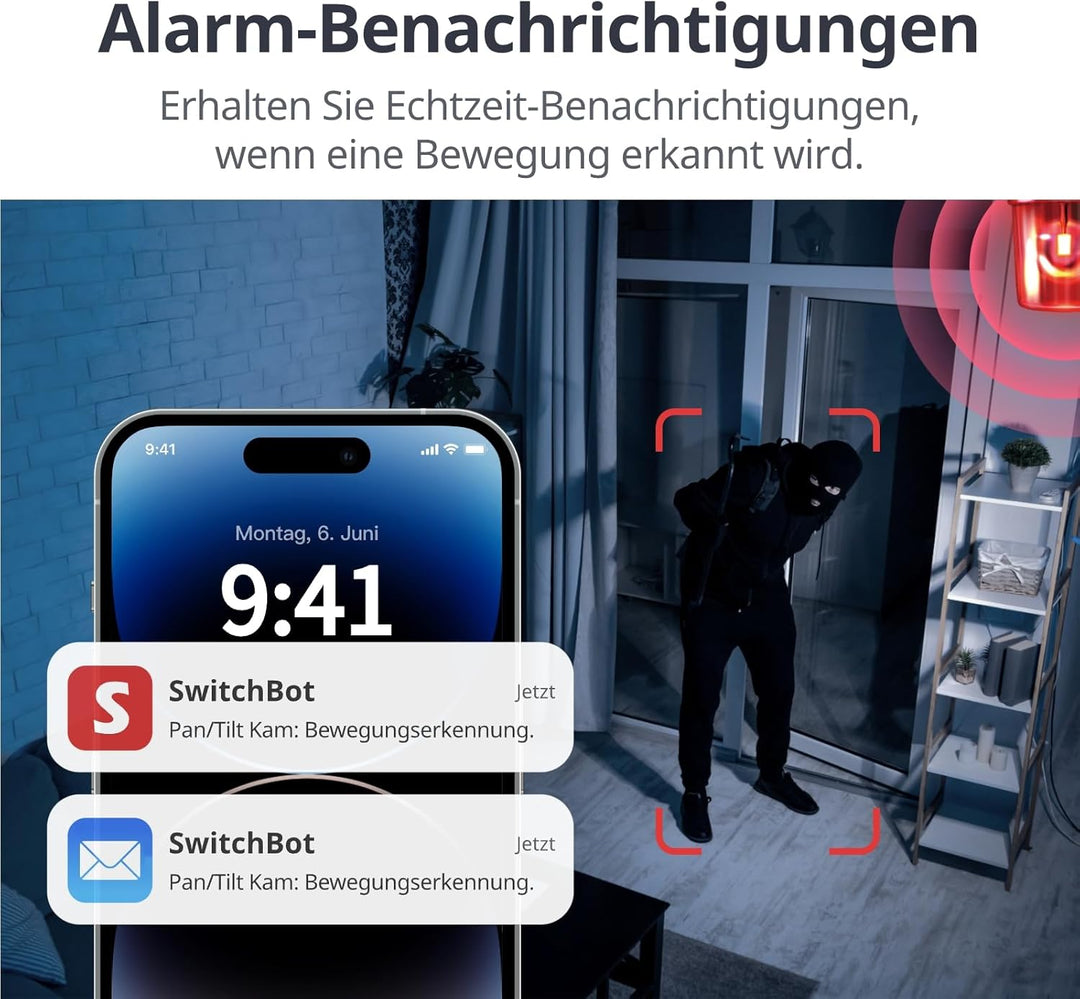SwitchBot 2K Überwachungskamera innen, WLAN Kamera Überwachung innen mit 360°/115° Sichtfeldabdeckun