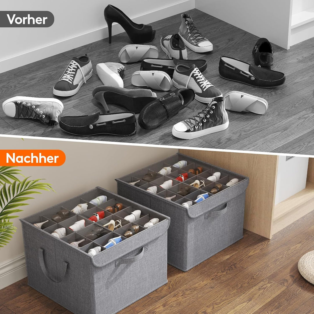 Lifewit Schuh Organizer 2er Set für 16-32 Paar, Grosser Schuhkarton für den Kleiderschrank mit Unter