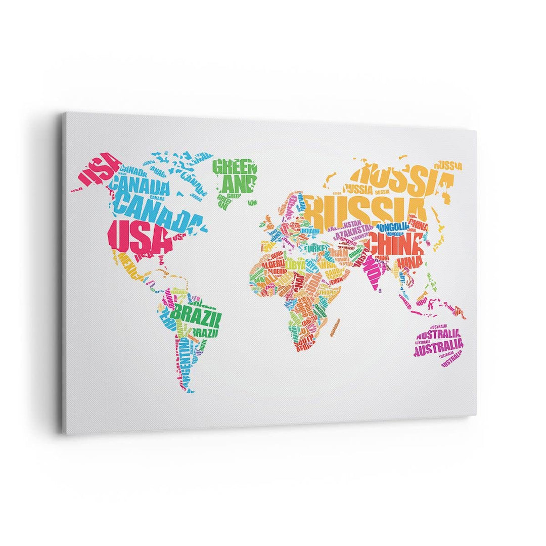 Bilder auf Leinwand 100x70cm Leinwandbild Karte Worte Welt Geographie Gross Wanddeko Bild Schlafzimm