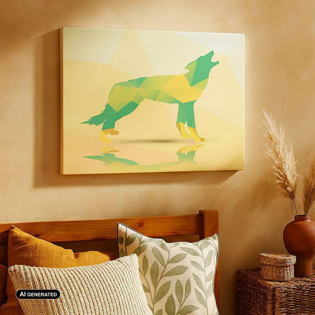 Bilder auf Leinwand 100x70cm Leinwandbild mit Rahmen Wolf modern Grafik Gross Wanddeko Bild Schlafzi