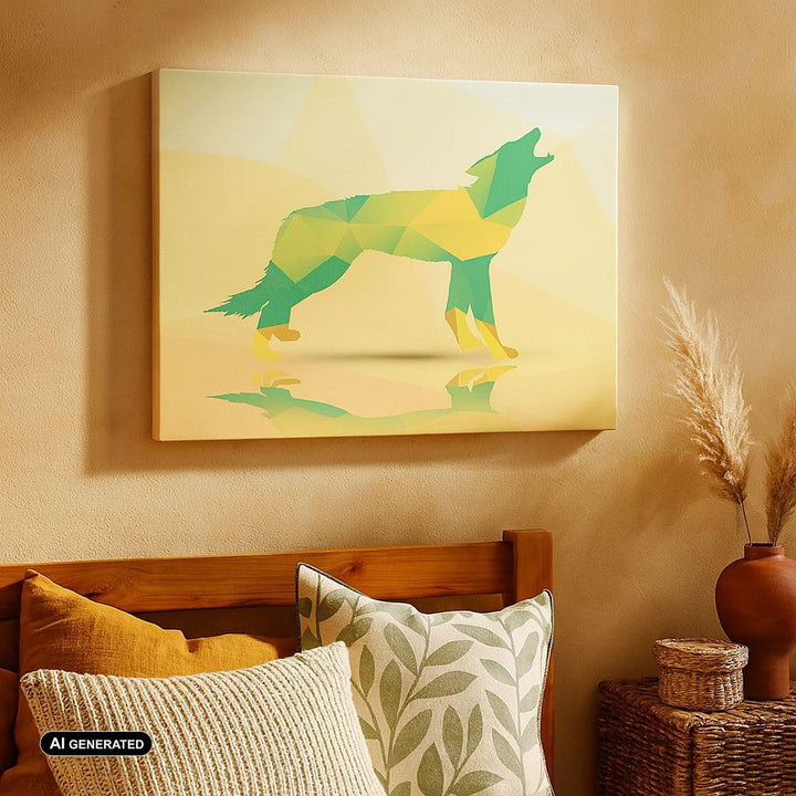 Bilder auf Leinwand 100x70cm Leinwandbild mit Rahmen Wolf modern Grafik Gross Wanddeko Bild Schlafzi