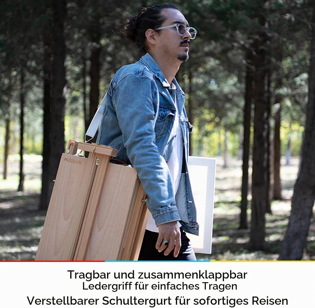 Meeden Staffelei Holz Gross, Französische Kofferstaffelei Kizzenkasten Staffelei, Kunststaffelei mit
