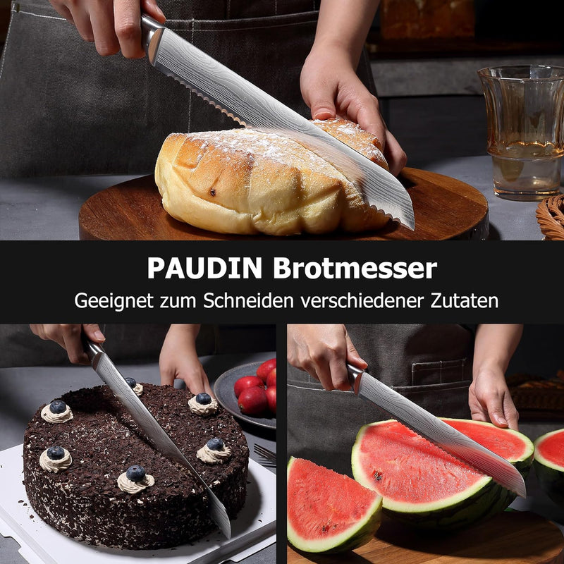 PAUDIN Brotmesser mit Wellenschliff 26 cm aus hochwertigem rostfreiem Edelstahl, extra scharfe Messe