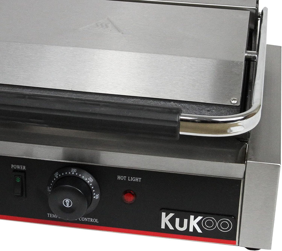 KuKoo Edelstahl Panini Grill Elektrogrill Sandwichtoaster Grill Tischgrill 1/2 glatt-1/2 gerillt 220