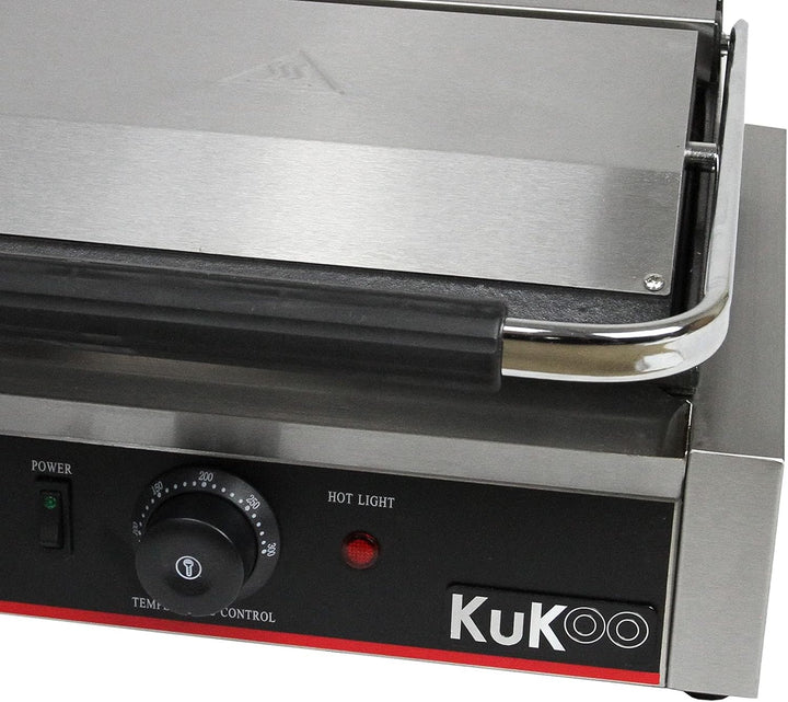 KuKoo Edelstahl Panini Grill Elektrogrill Sandwichtoaster Grill Tischgrill 1/2 glatt-1/2 gerillt 220