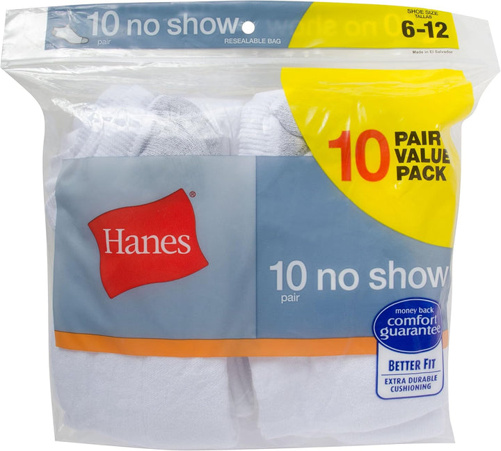 Hanes Herren Ultimate No Show Socken, 10er-Pack, weiss, Schuhgrösse: 39-46
