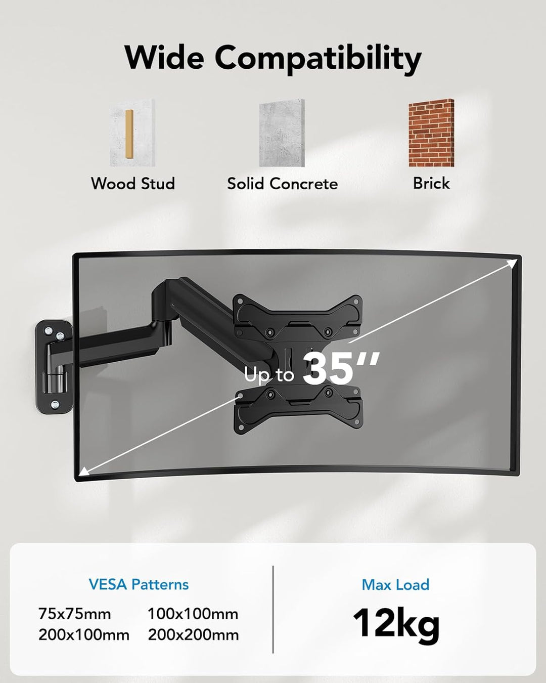 HUANUO Monitor Wandhalterung für 24-35 Zoll LED/LCD/TV Bildschirm, Monitor Halterung Wand mit VESA-E