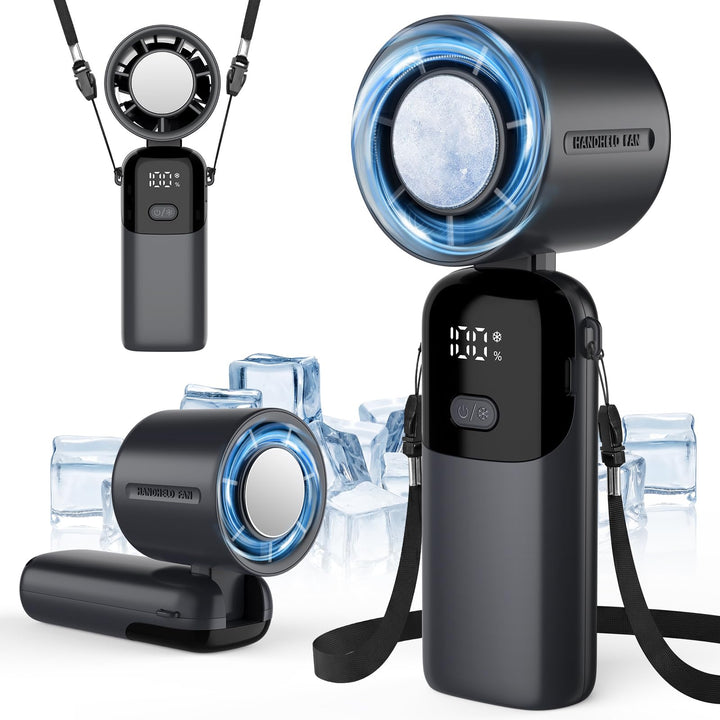 Timiyou Tragbarer Handventilator 3-in-1 mit Eiskühlung & Digitalanzeige | 100 Stufenlos Einstellbar,