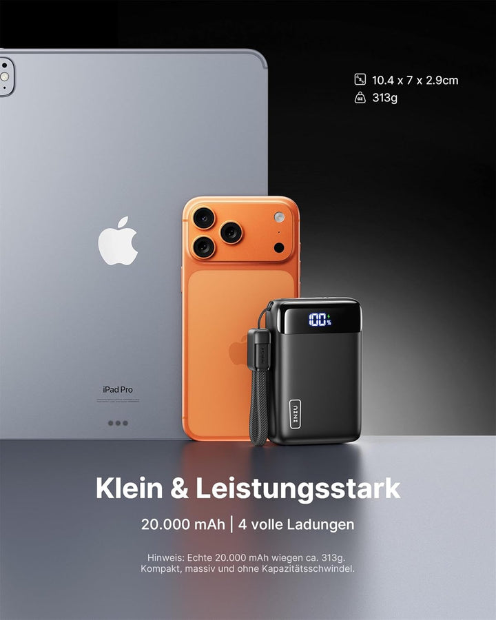 INIU Power Bank, Ultra Klein 20000mAh 22.5W Schnellladefunktion Power Bank, USB-C In&Out Externe Han