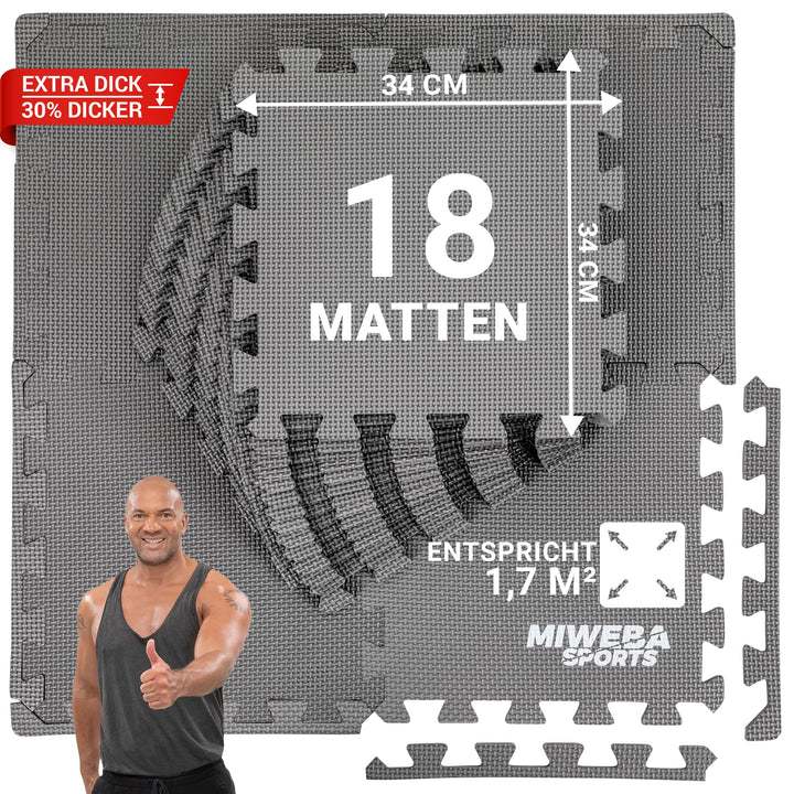 Miweba Sports Bodenschutzmatte BS50 | 8-teilig 1,7 m² - Yogamatte Gymnastikmatte Puzzlematte Fitness