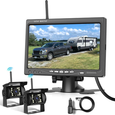 Podofo Kabellos Rückfahrkamera, Funk Einparkhilfe mit 7" LCD-Monitor 18 IR LEDs Nachtsicht Wasserdic