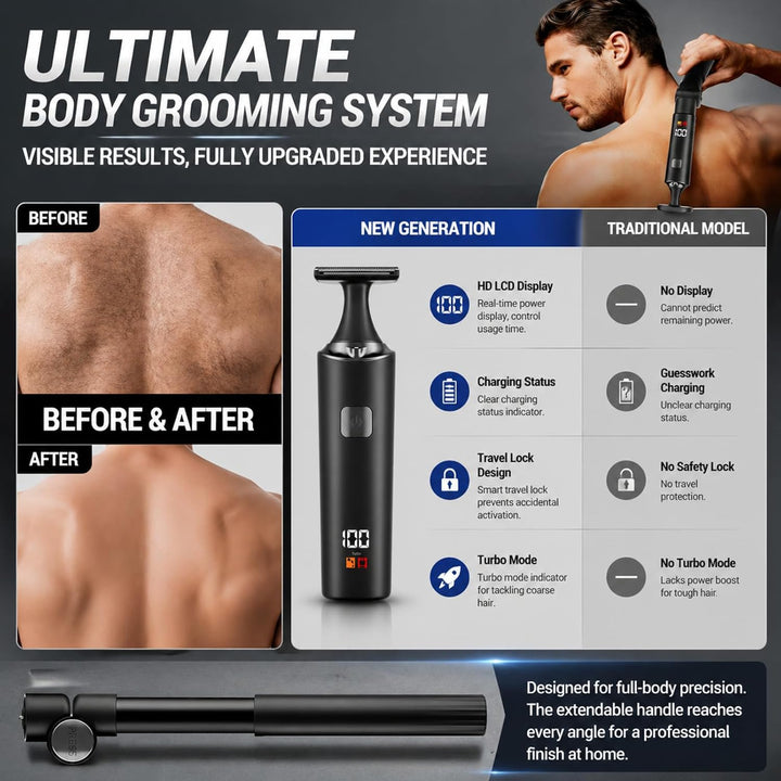 Elektrischer Rückenrasierer für Männer, 5 in 1 Körper-Trimmer, Body Rasierer Trimmer Intimrasierer H