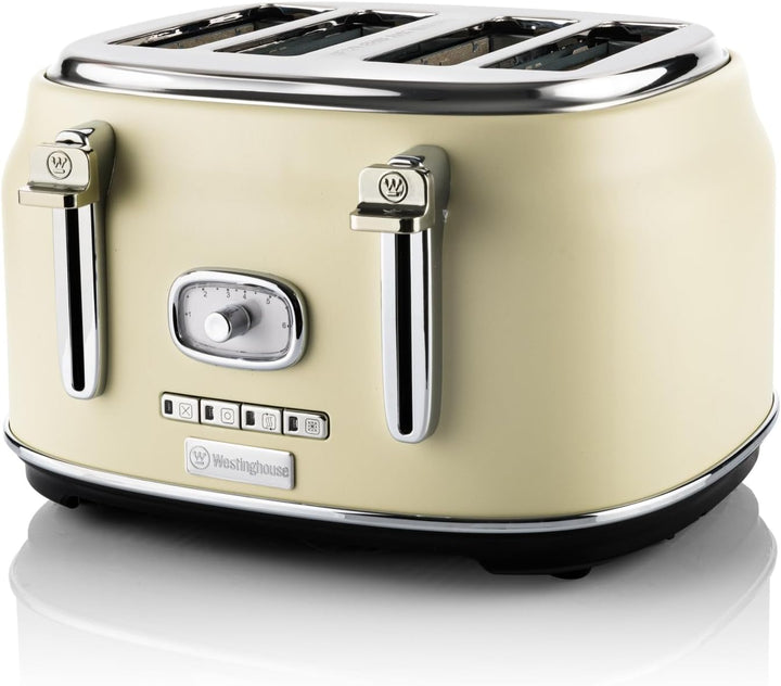 Westinghouse Retro Toaster 4 Scheiben, Abnehmbarer Brötchenaufsatz, 6 Bräunungsstufen, Brotzentrieru