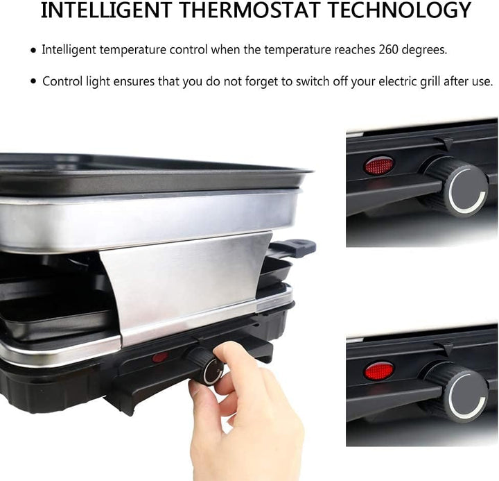 Raclette Grill 8 Personen Grillplatte Antihaftbeschichtet, Raclette mit 8 Mini Raclette Pfännchen &