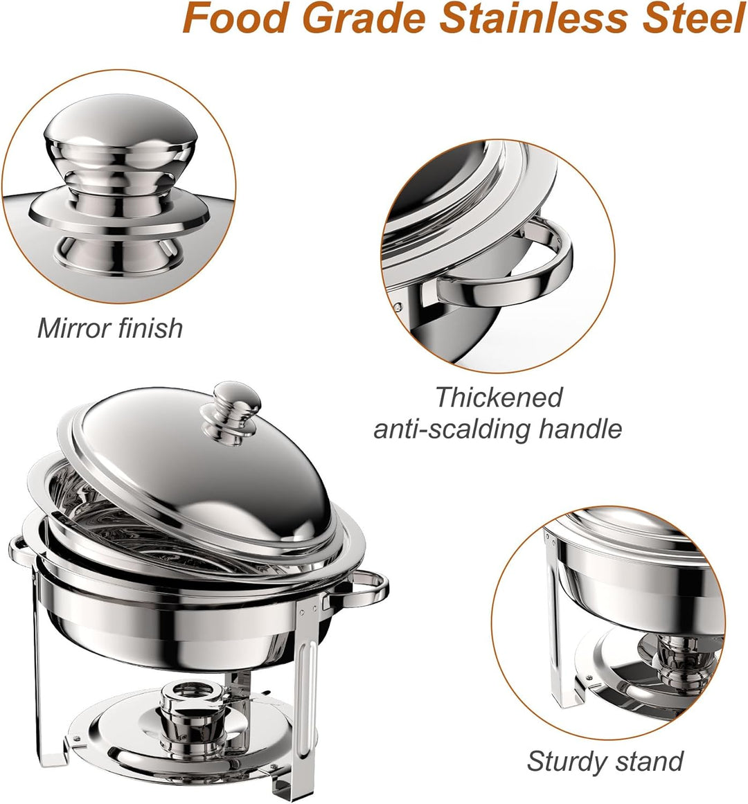 4PC Kochfeld Runde Chafing Geschirr Buffet Set,Edelstahl 6L Runde Buffet Server und Wärmer, Dicke St