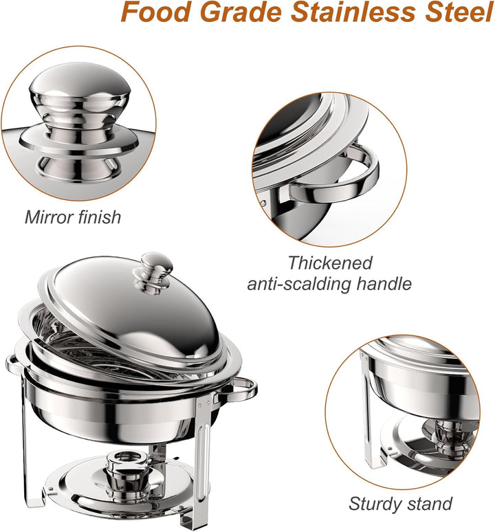 4PC Kochfeld Runde Chafing Geschirr Buffet Set,Edelstahl 6L Runde Buffet Server und Wärmer, Dicke St