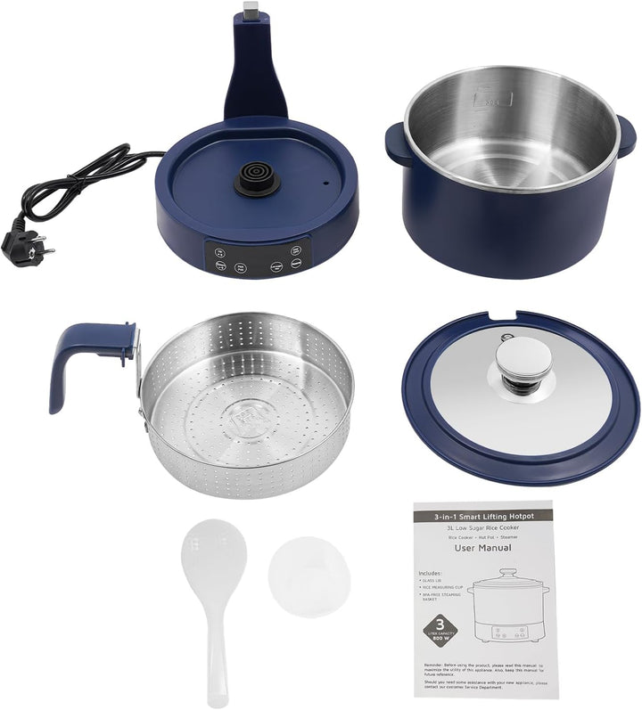 Apriltop 1500W 220V Low Sugar Reiskocher 3L für 1-3 Personen, mit 304 Edelstahl Innentopf, mit Hotpo