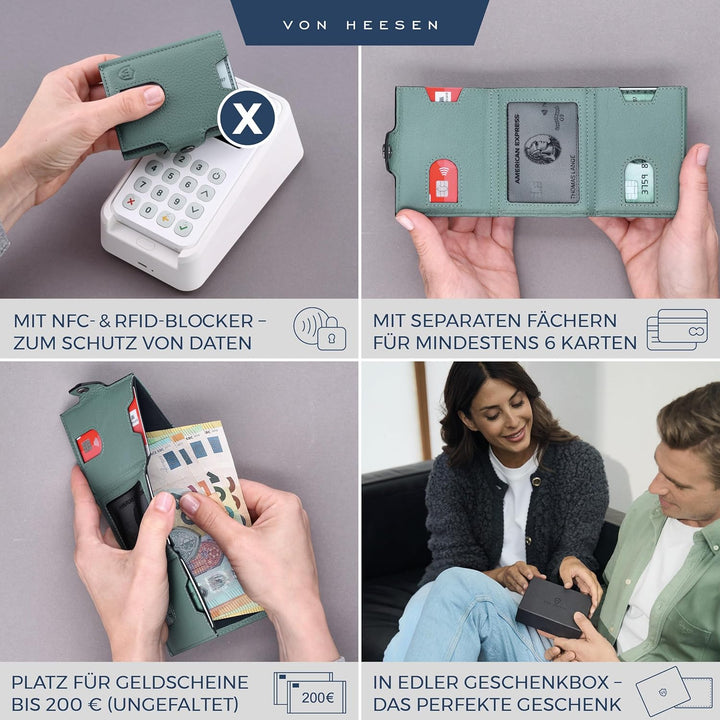 VON HEESEN Slim Wallet mit RFID Schutz - Geldbörse Herren klein - Mini Geldbeutel Damen Portmonee -