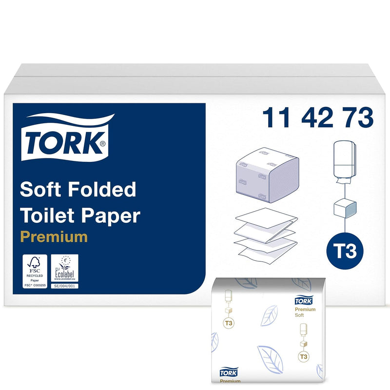 Tork 114273 Einzelblatt Toilettenpapier Premium für Tork T3 Toilettenpapierspender / WC-Papier 2-lag