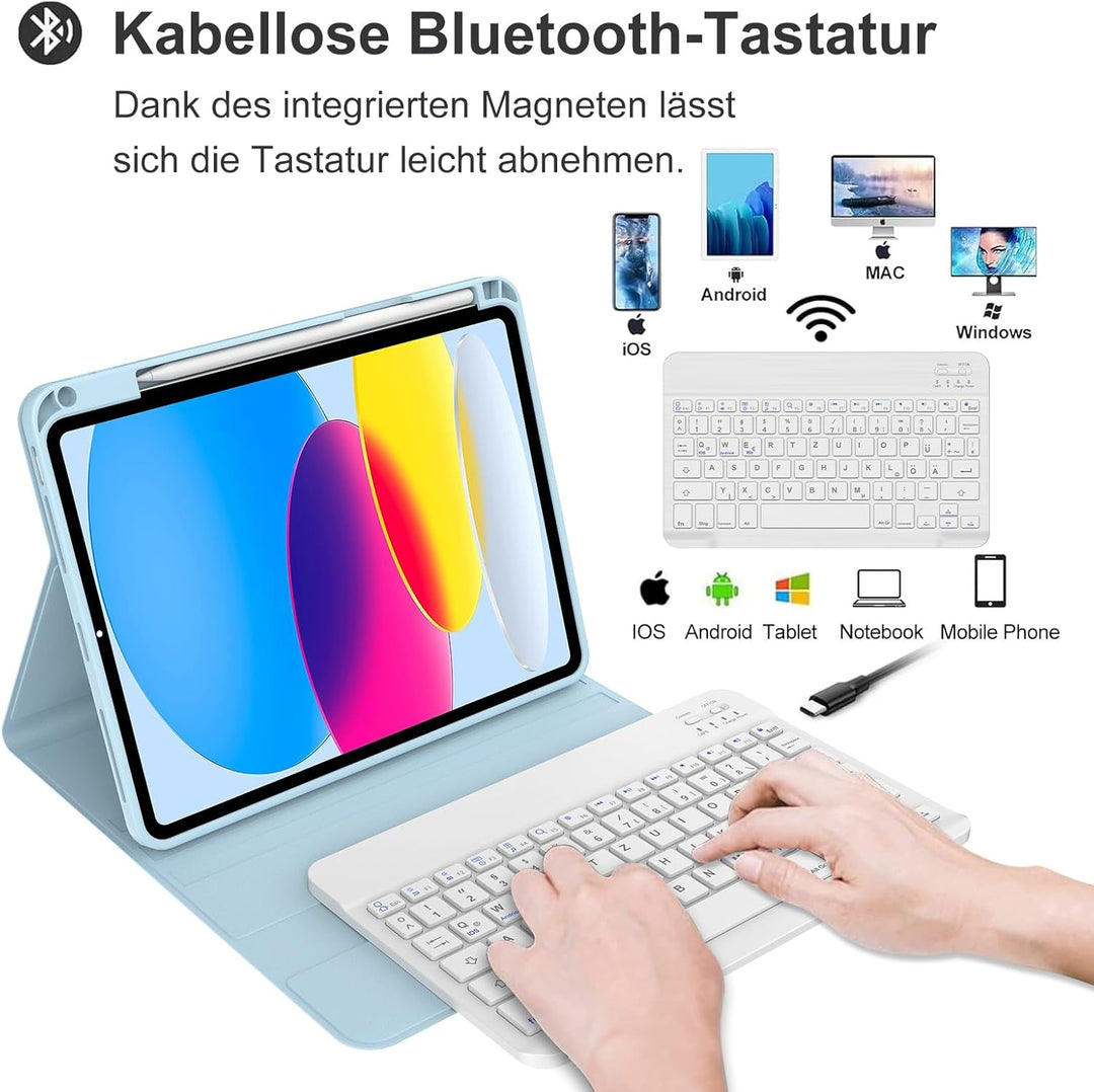 IVEOPPE Hülle mit Tastatur für iPad A16 11 Generation 2025/10 Generation 2022, Bluetooth Magnetische