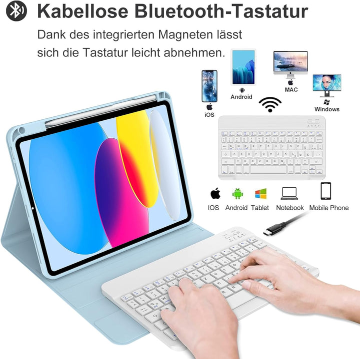 IVEOPPE Hülle mit Tastatur für iPad A16 11 Generation 2025/10 Generation 2022, Bluetooth Magnetische