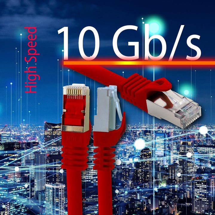 LAN Kabel 30m Cat7 Rot 1x Netzwerkkabel Ethernet RJ45 10 Gbit/s SFTP Patchkabel für Router Modem Swi