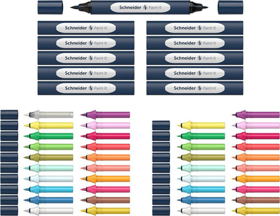 Schneider 040 Paint-It Twinmarker Set V1 (Brush Tip & 1,0 mm Rundspitze, farbintensive Tinte auf Was