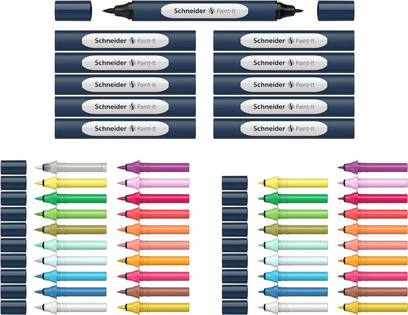 Schneider 040 Paint-It Twinmarker Set V1 (Brush Tip & 1,0 mm Rundspitze, farbintensive Tinte auf Was