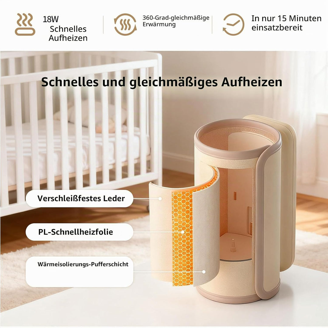 Tragbarer Flaschenwärmer, Wiederaufladbare Milchwärmhülle mit Schnellheizfunktion und 6 Temperaturst