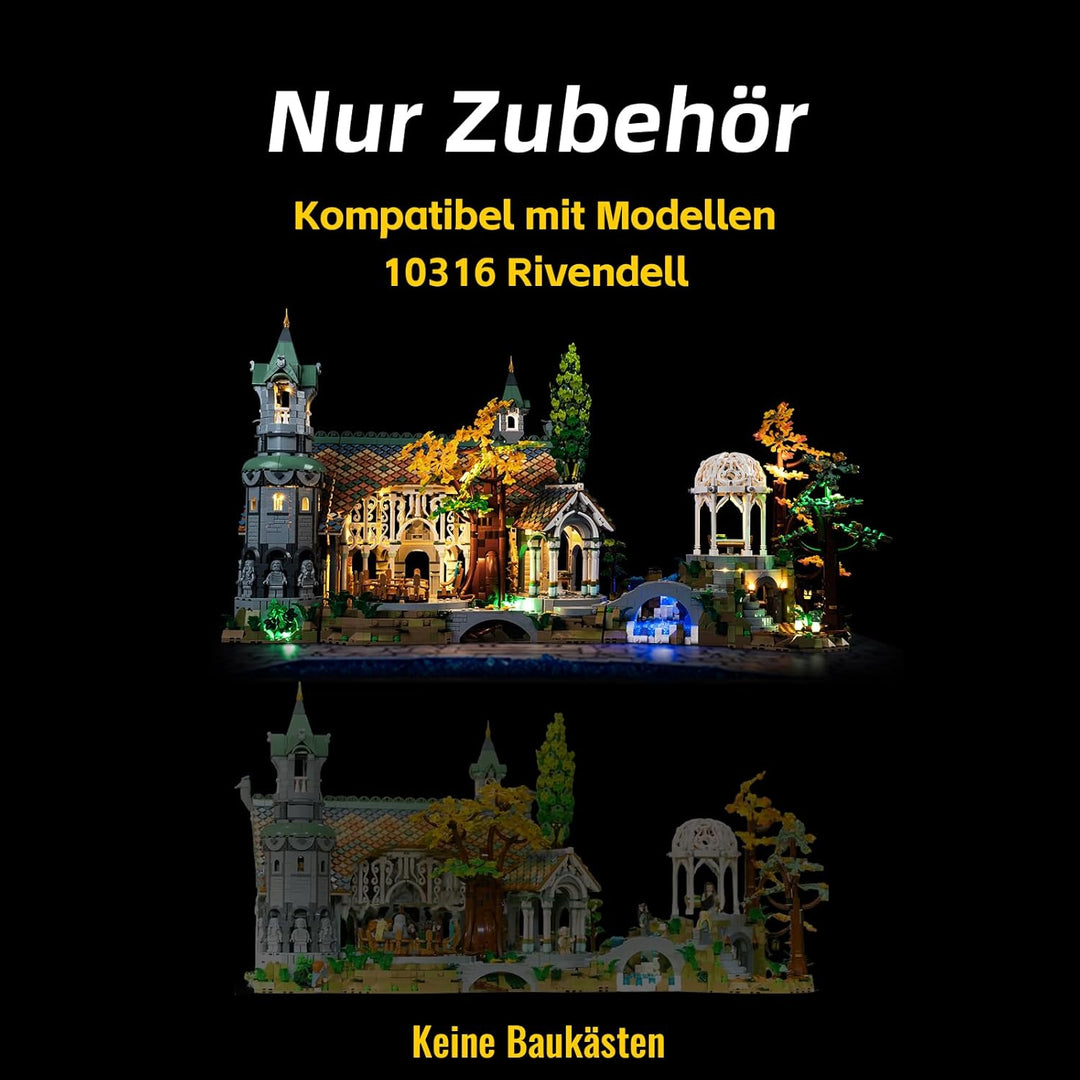 BrickBling Fernbedienung Licht-Kit Kompatibel mit 10316 Rivendell (Kein Modell), Led Beleuchtungs Se