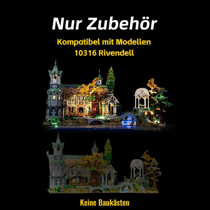 BrickBling Fernbedienung Licht-Kit Kompatibel mit 10316 Rivendell (Kein Modell), Led Beleuchtungs Se