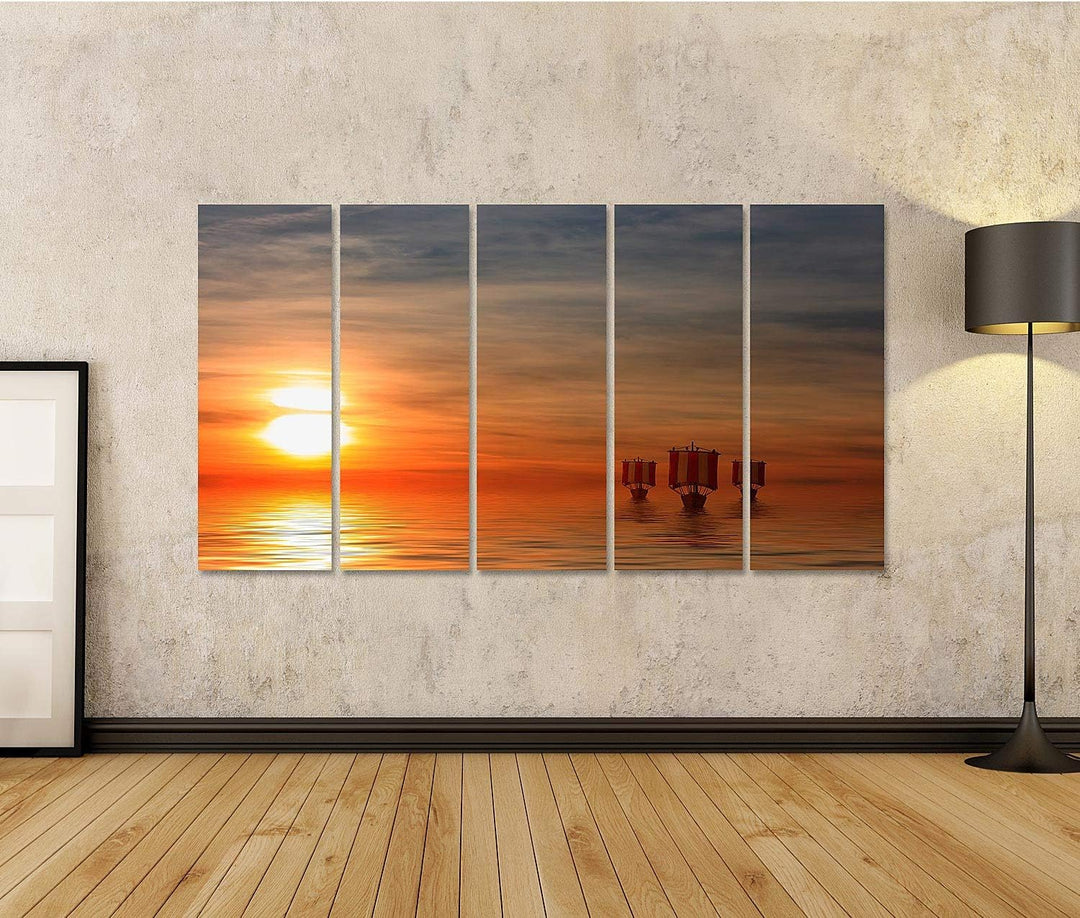islandburner Bild auf Leinwand Wikingerschiffe 20A Bilder Wandbilder Poster Leinwand 160x80cm - 5 Te
