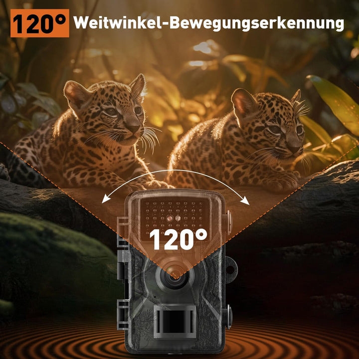 Wildkamera, 60MP 4K Video Wildtierkamera, 0,1 Sekunden ausgelöste IP66 wasserdichte Wildkamera mit N