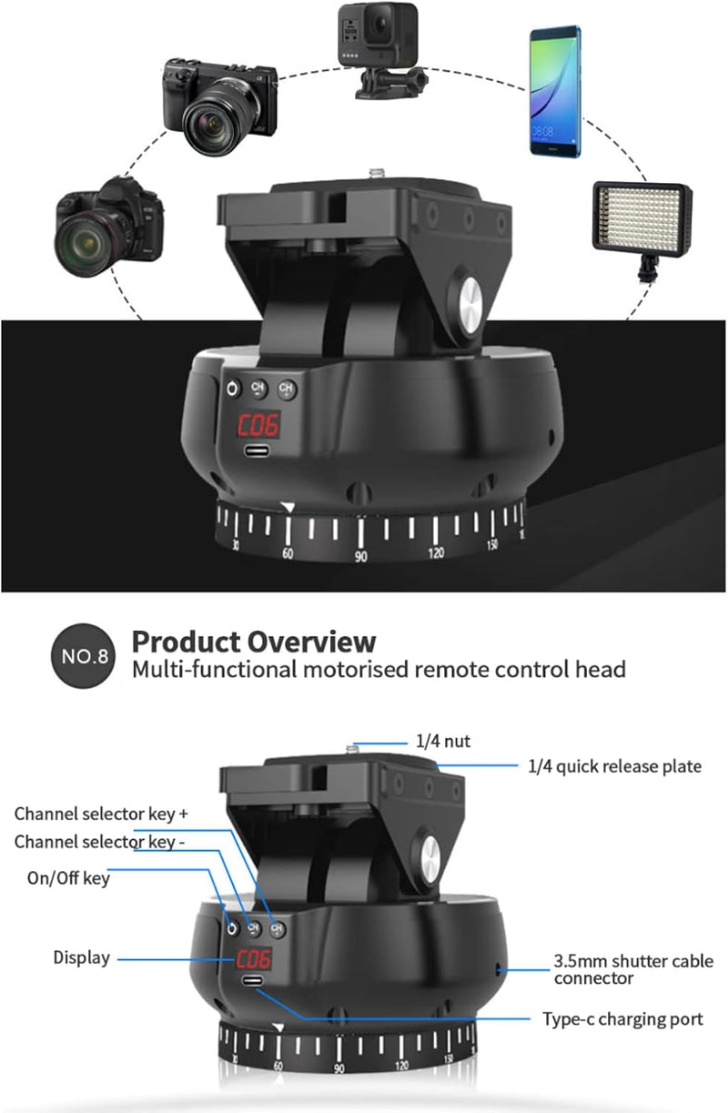 ZTFON YT-1200 Fernbedienung Pan Tilt Auto Motorisierter Schwenkkopf Videostativ Stabilisator Drahtlo