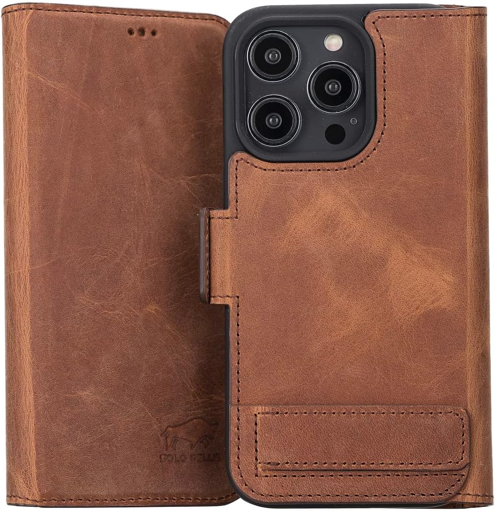 Solo Pelle aufklappbare Lederhülle kompatibel für iPhone 14 Pro in 6.1 Zoll inkl. 1 Kartenfach für d