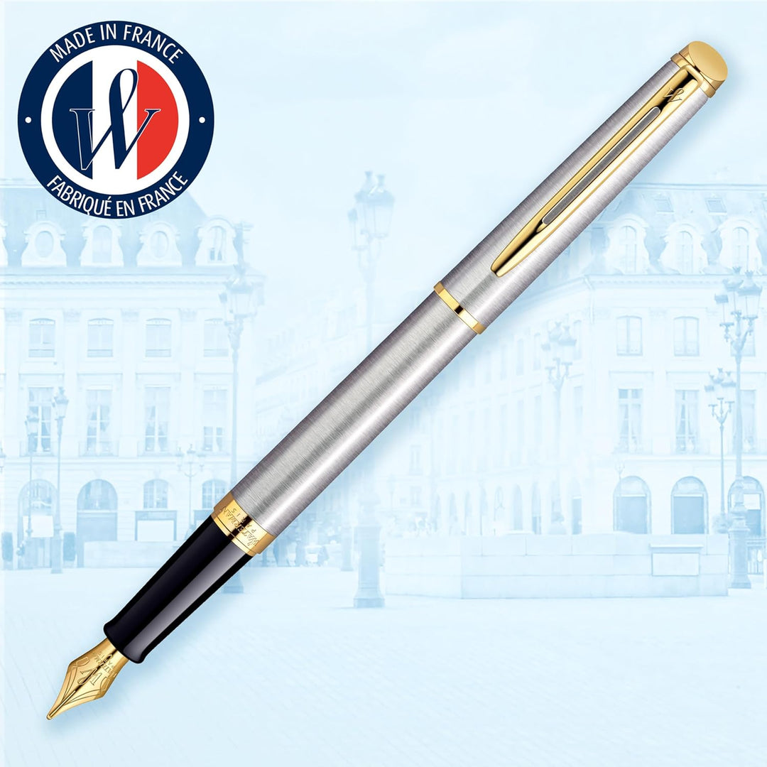 Waterman Hémisphère Füller | Edelstahl mit Zierteile aus 23 K Gold | Füllfederhalter mit feiner Fede