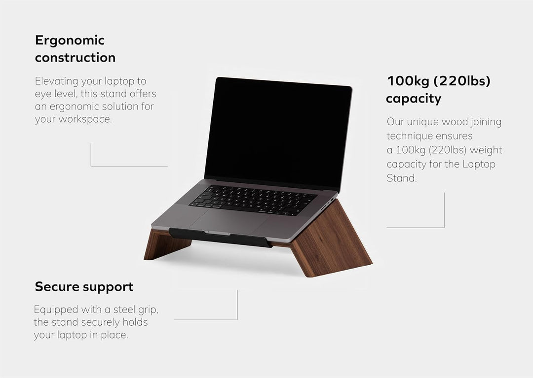 Oakywood - Laptop Ständer Holz - Notebook Stand - für Laptops 13-14", Hand Made, mit Metall Halterun