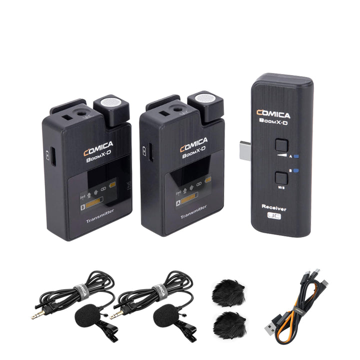 COMICA Drahtloses Mikrofon, BoomX-DUC2 2.4G kompakte drahtlose Mikrofonsystem für USB C Smartphone u